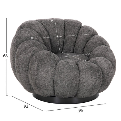 Set Swivelling Armchair With Round Stool Grymm Hm10928.01 Grey Boucle Fabric