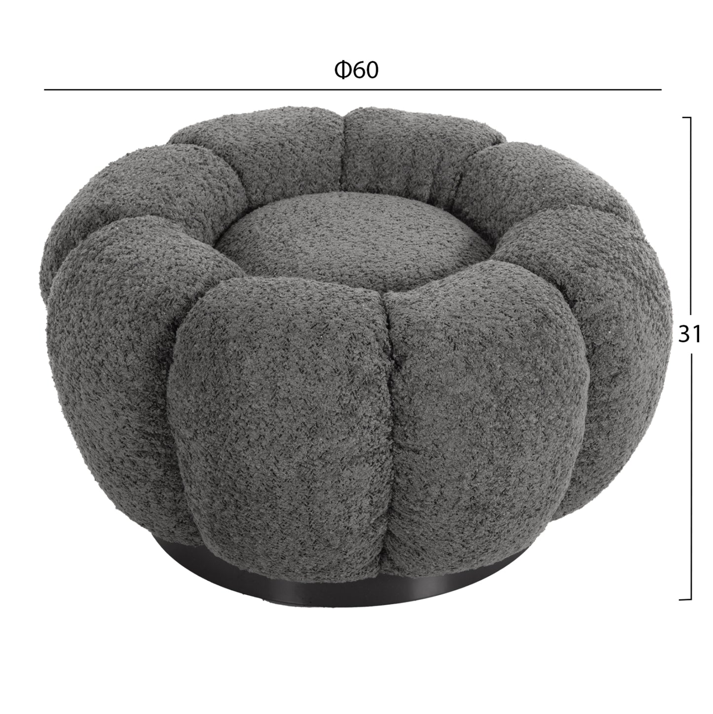 Set Swivelling Armchair With Round Stool Grymm Hm10928.01 Grey Boucle Fabric