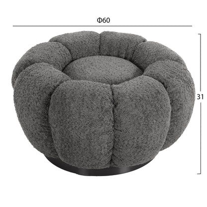 Set Swivelling Armchair With Round Stool Grymm Hm10928.01 Grey Boucle Fabric