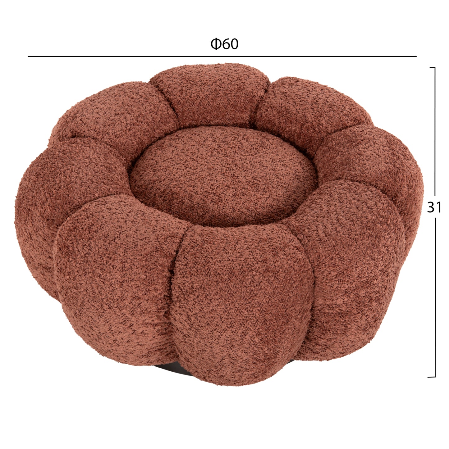 Set Swivelling Armchair With Round Stool Grymm Hm10928.02 Pink Boucle Fabric