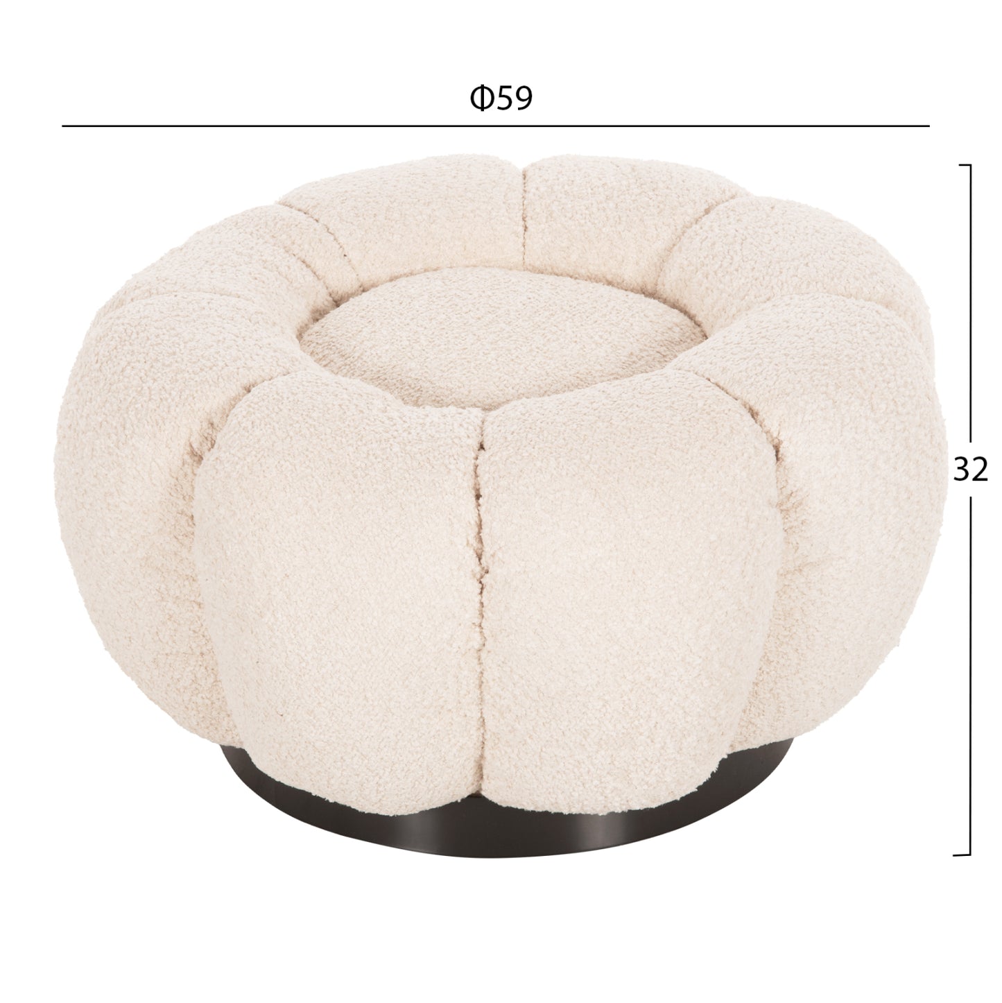 Set Swivelling Armchair With Round Stool Grymm Hm10928.06 Ecru Boucle Fabric