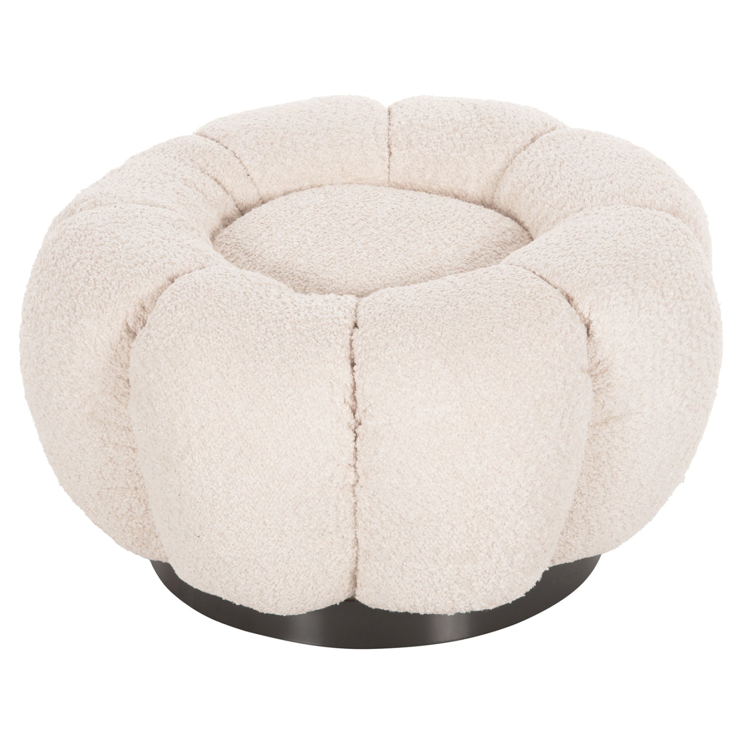 Set Swivelling Armchair With Round Stool Grymm Hm10928.06 Ecru Boucle Fabric