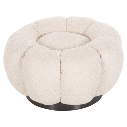Set Swivelling Armchair With Round Stool Grymm Hm10928.06 Ecru Boucle Fabric