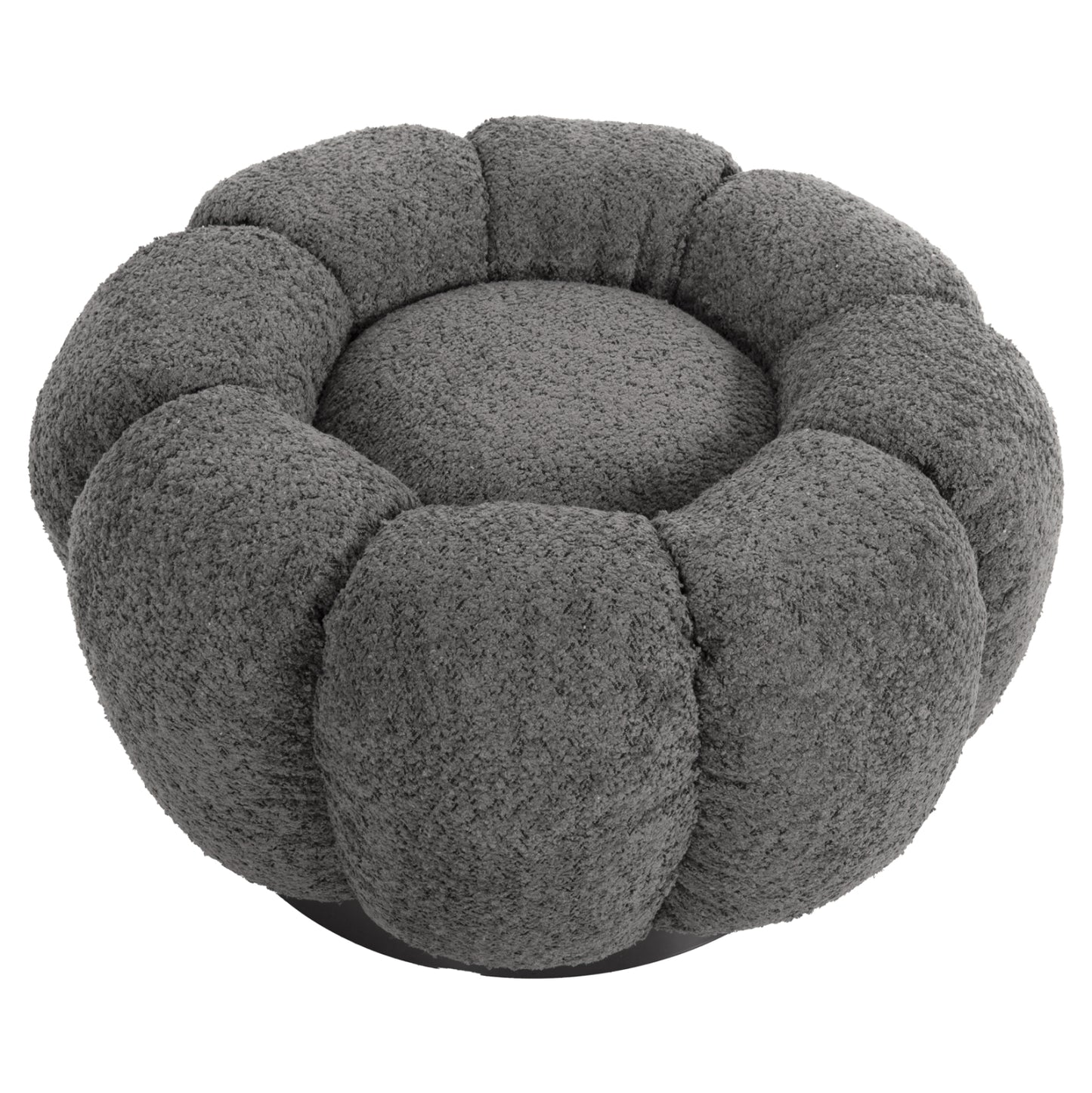 Set Swivelling Armchair With Round Stool Grymm Hm10928.01 Grey Boucle Fabric