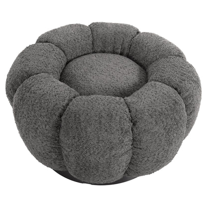 Set Swivelling Armchair With Round Stool Grymm Hm10928.01 Grey Boucle Fabric