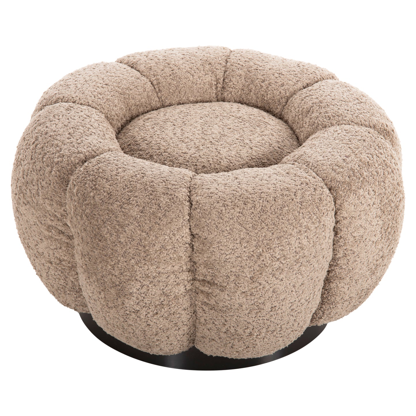 Set Swivelling Armchair With Round Stool Grymm Hm10928.08 Brownish Beige Boucle Fabric