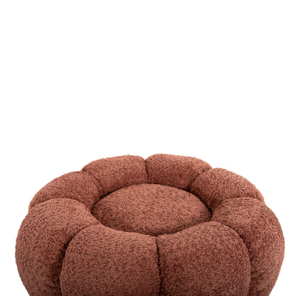 Set Swivelling Armchair With Round Stool Grymm Hm10928.02 Pink Boucle Fabric