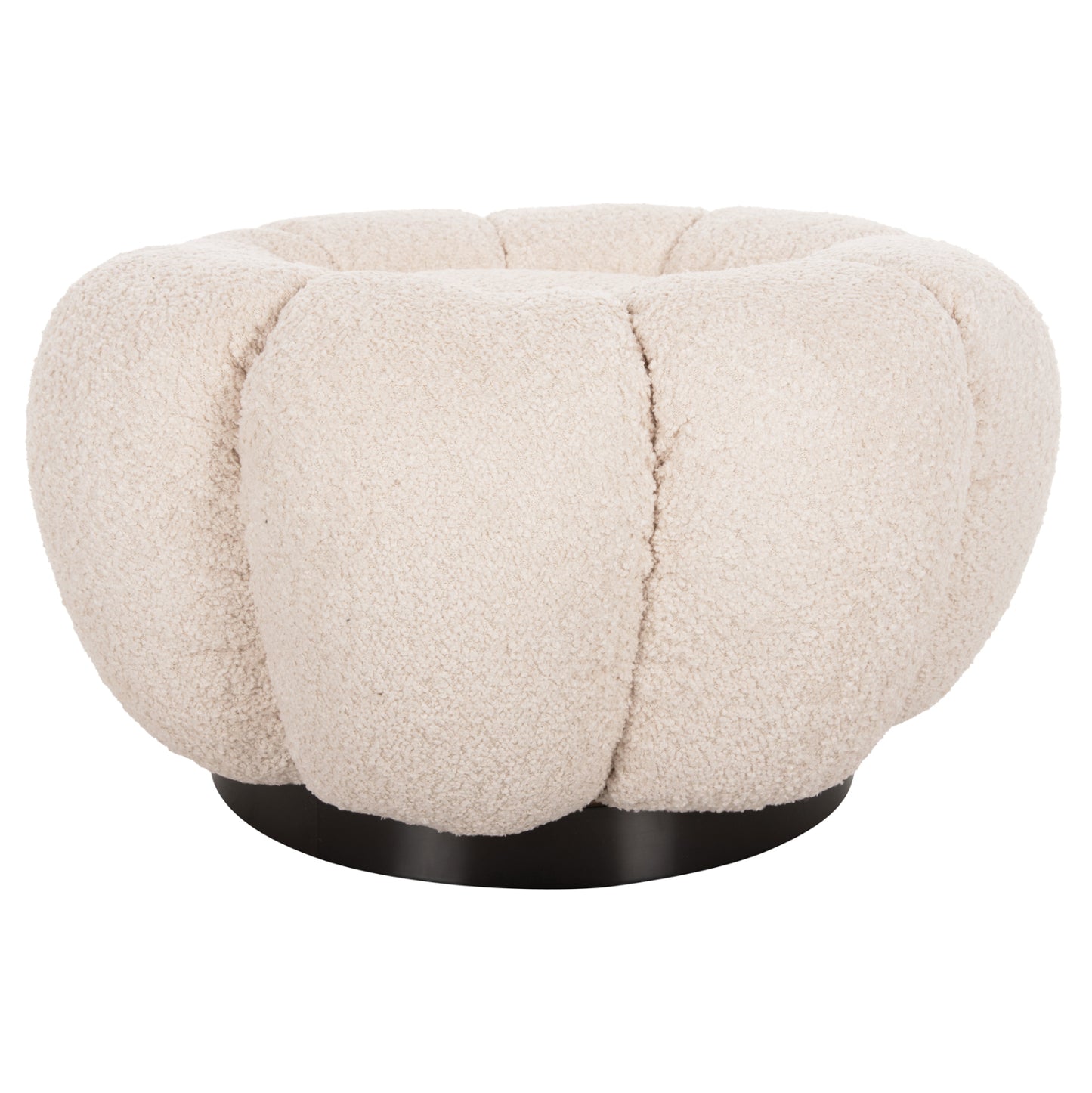 Set Swivelling Armchair With Round Stool Grymm Hm10928.06 Ecru Boucle Fabric