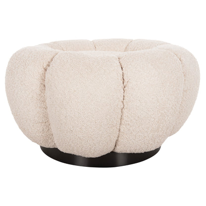 Set Swivelling Armchair With Round Stool Grymm Hm10928.06 Ecru Boucle Fabric