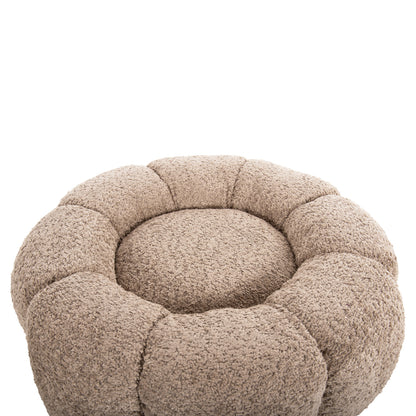 Set Swivelling Armchair With Round Stool Grymm Hm10928.08 Brownish Beige Boucle Fabric