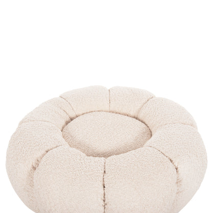 Set Swivelling Armchair With Round Stool Grymm Hm10928.06 Ecru Boucle Fabric