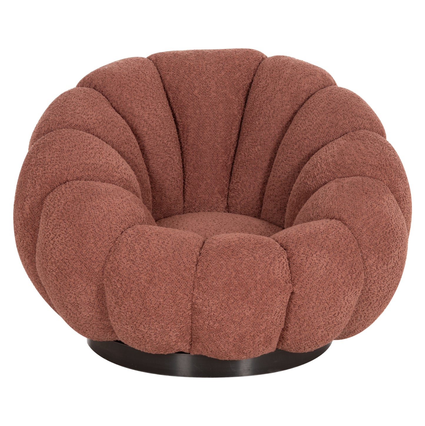 Set Swivelling Armchair With Round Stool Grymm Hm10928.02 Pink Boucle Fabric