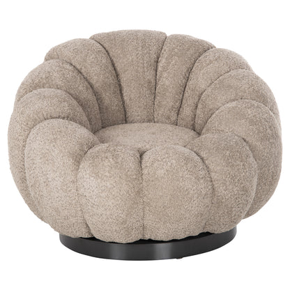 Set Swivelling Armchair With Round Stool Grymm Hm10928.08 Brownish Beige Boucle Fabric