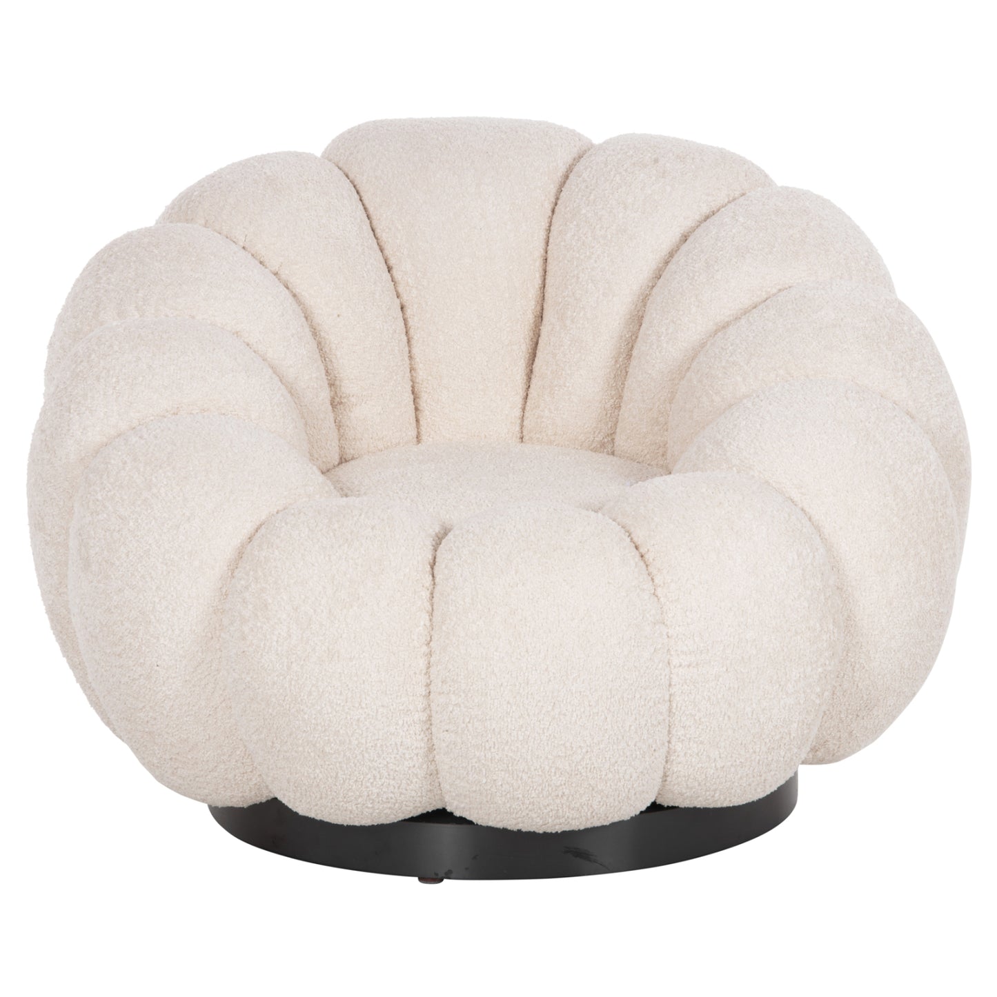 Set Swivelling Armchair With Round Stool Grymm Hm10928.06 Ecru Boucle Fabric