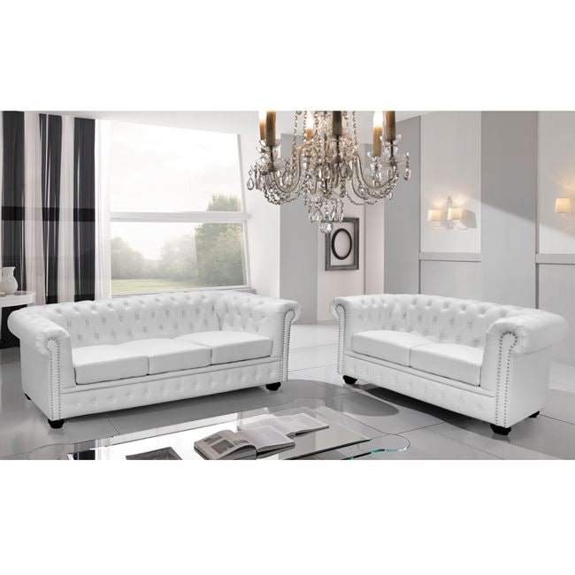 Set Livingroom2 Seater & 3 Seater Chesterfield White Matte Hm11220.02