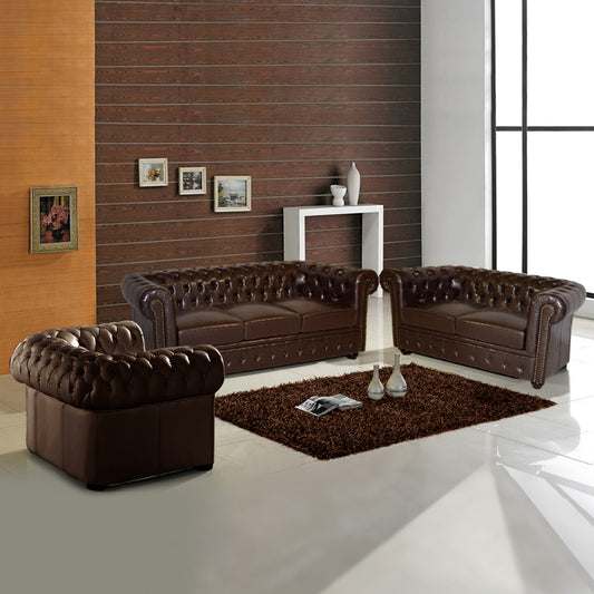 ΣΕΤ ΣΑΛΟΝΙ 2ΘΕΣΙΟ & 3ΘΕΣΙΟ & ΠΟΛΥΘΡΟΝΑ Chesterfield ΣΚΟΥΡΟ ΚΑΦΕ