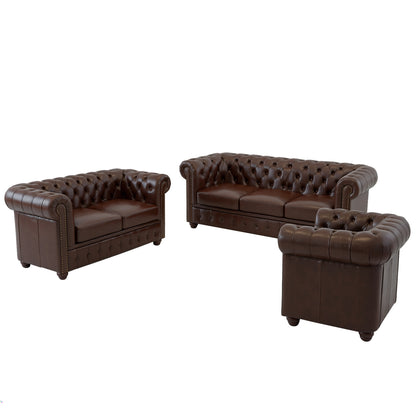 ΣΕΤ ΣΑΛΟΝΙ 2ΘΕΣΙΟ & 3ΘΕΣΙΟ & ΠΟΛΥΘΡΟΝΑ Chesterfield ΣΚΟΥΡΟ ΚΑΦΕ