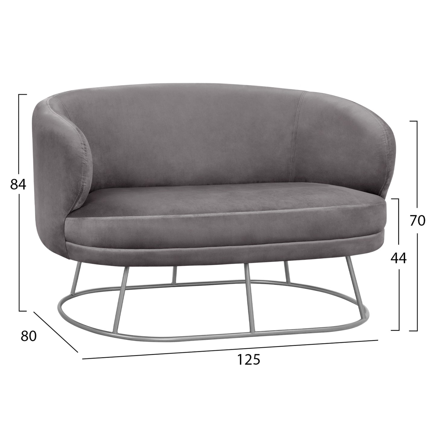 Set Living Room 2 Seater & 2 Armchairs Arien Grey Velvet With Silver Base Hm11051.01