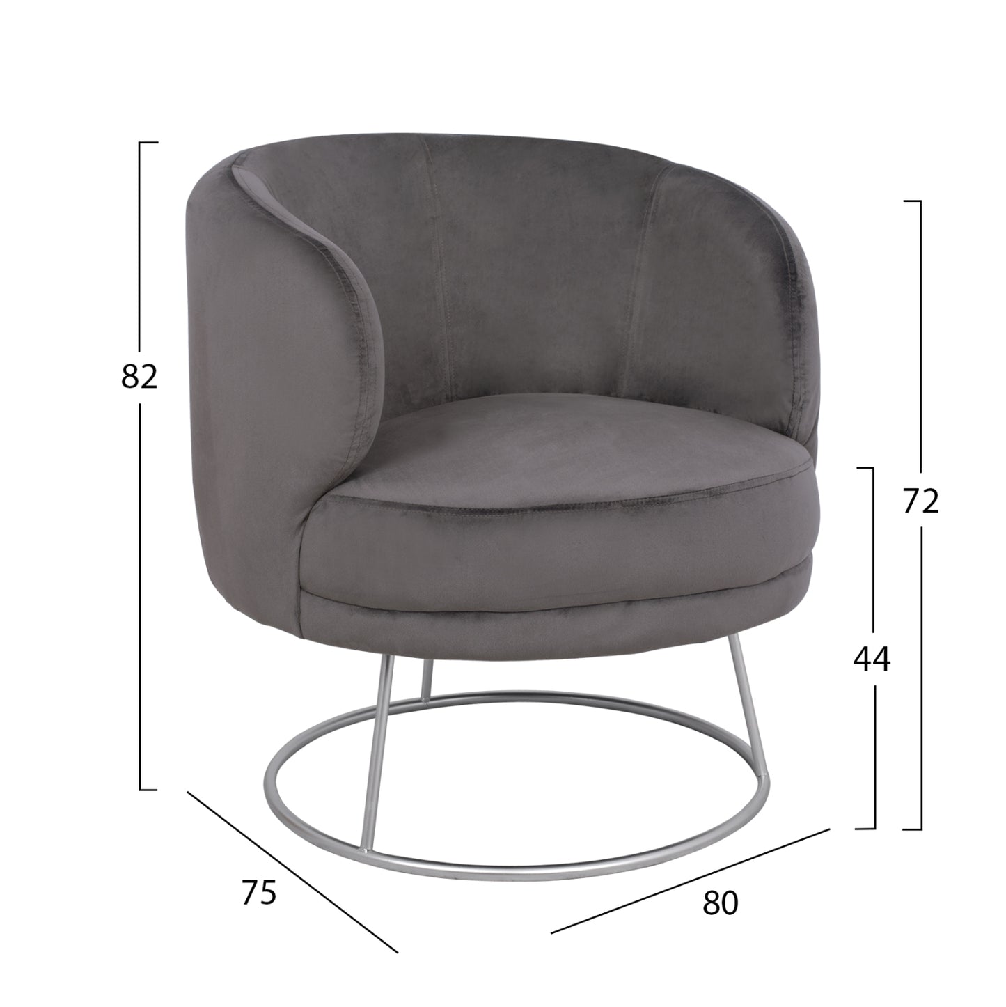 Set Living Room 2 Seater & 2 Armchairs Arien Grey Velvet With Silver Base Hm11051.01