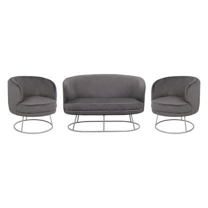 Set Living Room 2 Seater & 2 Armchairs Arien Grey Velvet With Silver Base Hm11051.01