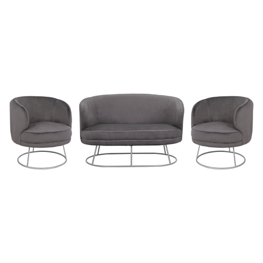 Set Living Room 2 Seater & 2 Armchairs Arien Grey Velvet With Silver Base Hm11051.01