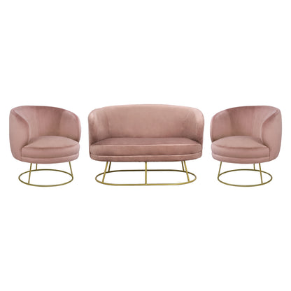Living Room Set In Dusty Pink Velvet With Golden Base Hm11051.02