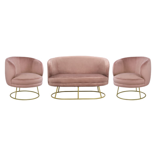Living Room Set In Dusty Pink Velvet With Golden Base Hm11051.02