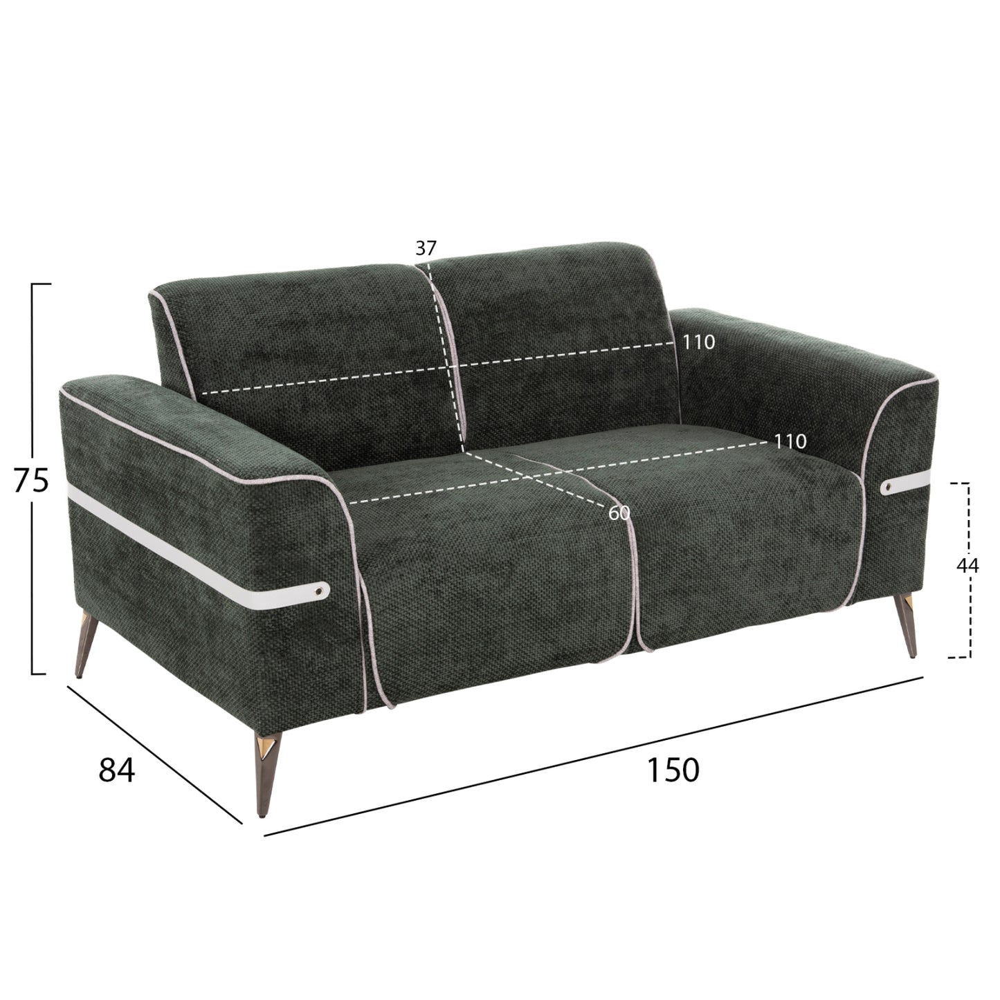 Sofa Set 2pcs Ferin Hm6070.03 Green Fabric With Metal Legs