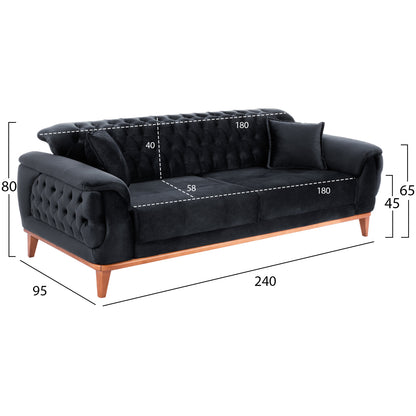 Hm11745.01,bennington 3-pcs Living-room Set, Black Velvet