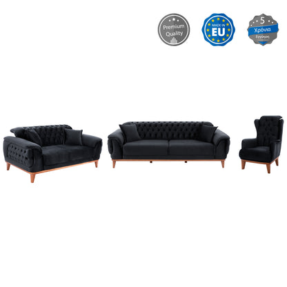 Hm11745.01,bennington 3-pcs Living-room Set, Black Velvet