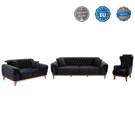 Hm11745.01,bennington 3-pcs Living-room Set, Black Velvet