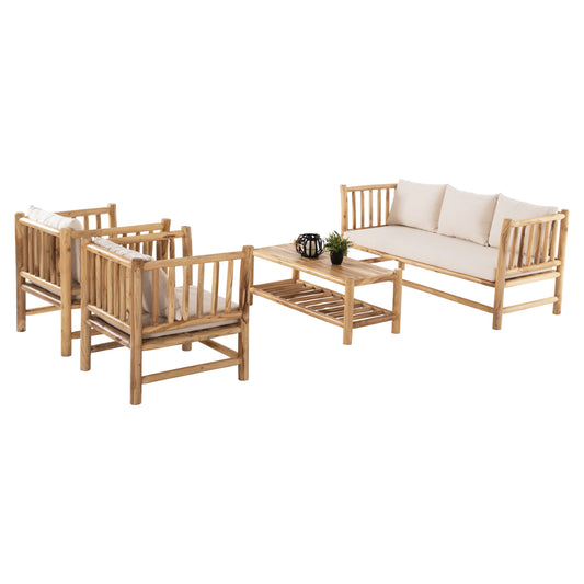Outdoor Lounge Set 4pcs Eddard Hm9340 Solid Teak Natural-white