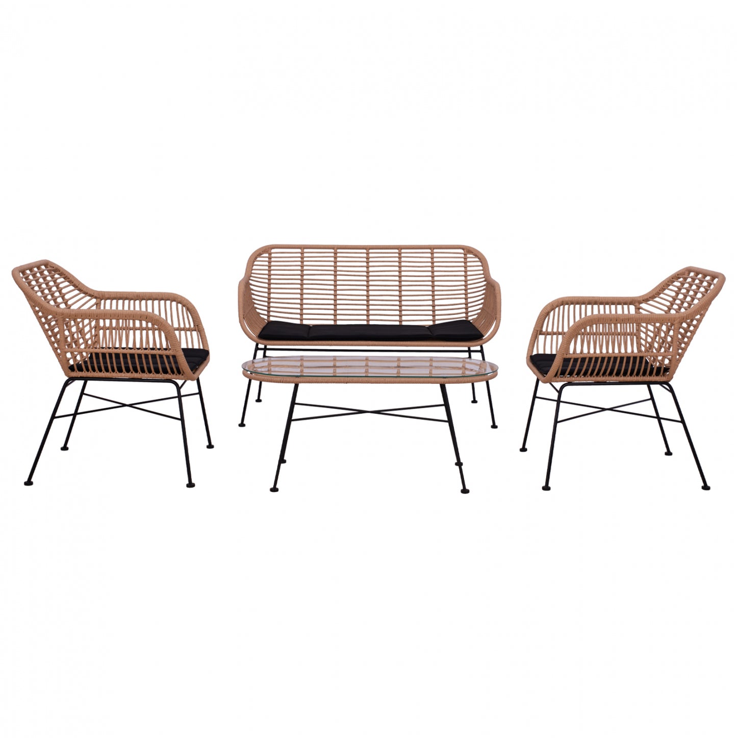 Set Metallic For Outdoor Spaces 4 Pieces Allegra Hm5460 Wicker In Beige Color