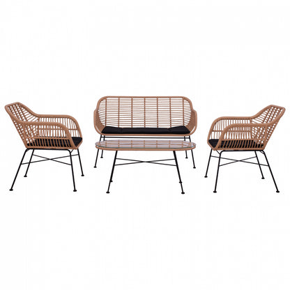 Set Metallic For Outdoor Spaces 4 Pieces Allegra Hm5460 Wicker In Beige Color