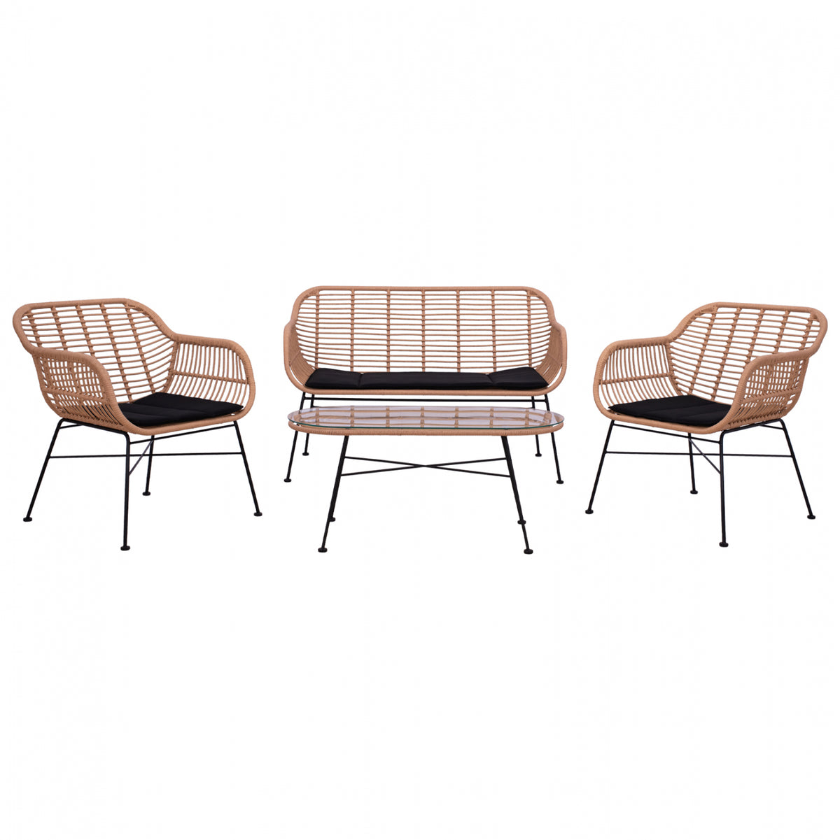 Set Metallic For Outdoor Spaces 4 Pieces Allegra Hm5460 Wicker In Beige Color