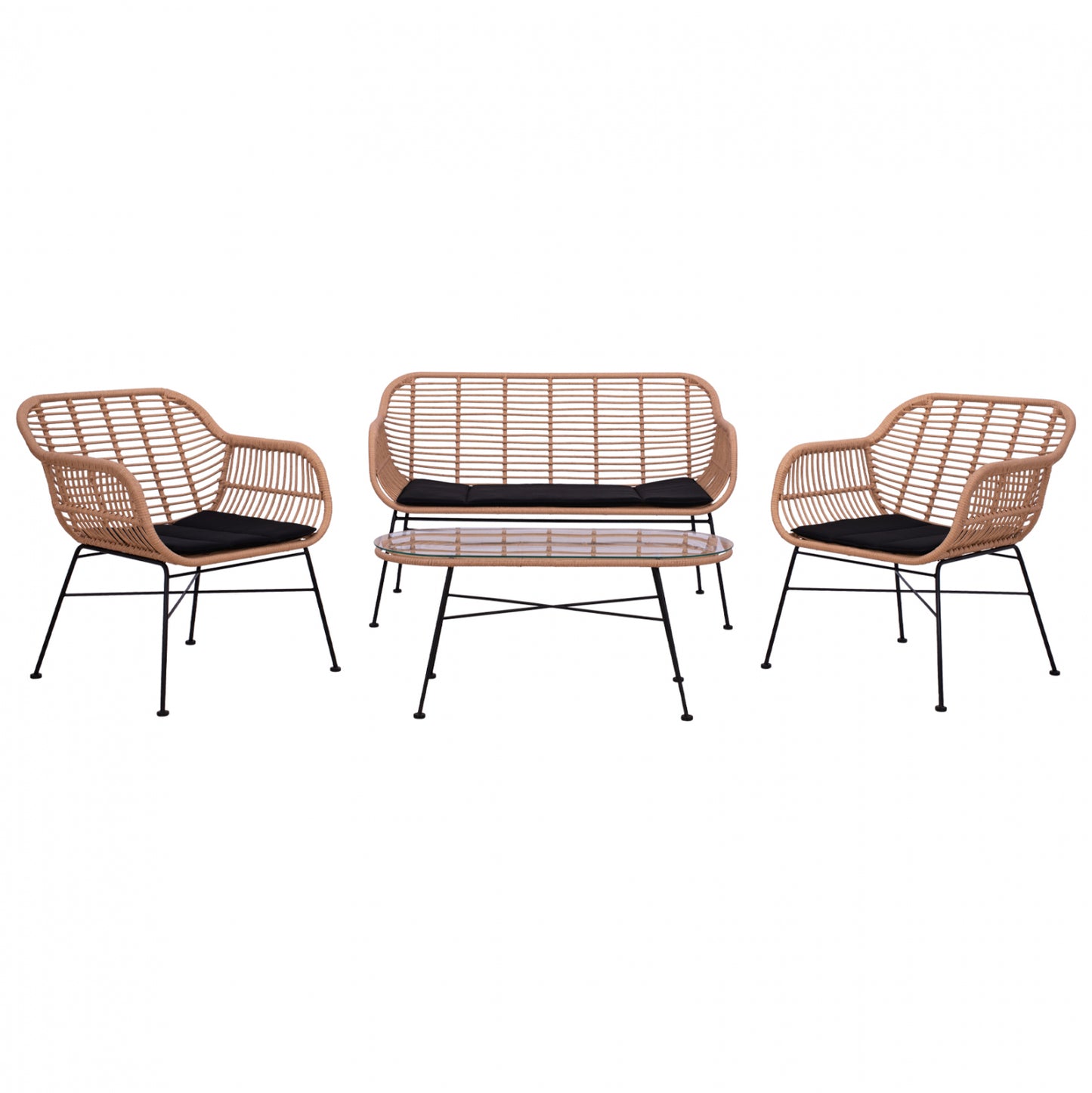 Set Metallic For Outdoor Spaces 4 Pieces Allegra Hm5460 Wicker In Beige Color