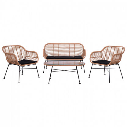 Set Metallic For Outdoor Spaces 4 Pieces Allegra Hm5460 Wicker In Beige Color