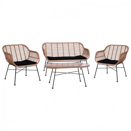 Set Metallic For Outdoor Spaces 4 Pieces Allegra Hm5460 Wicker In Beige Color