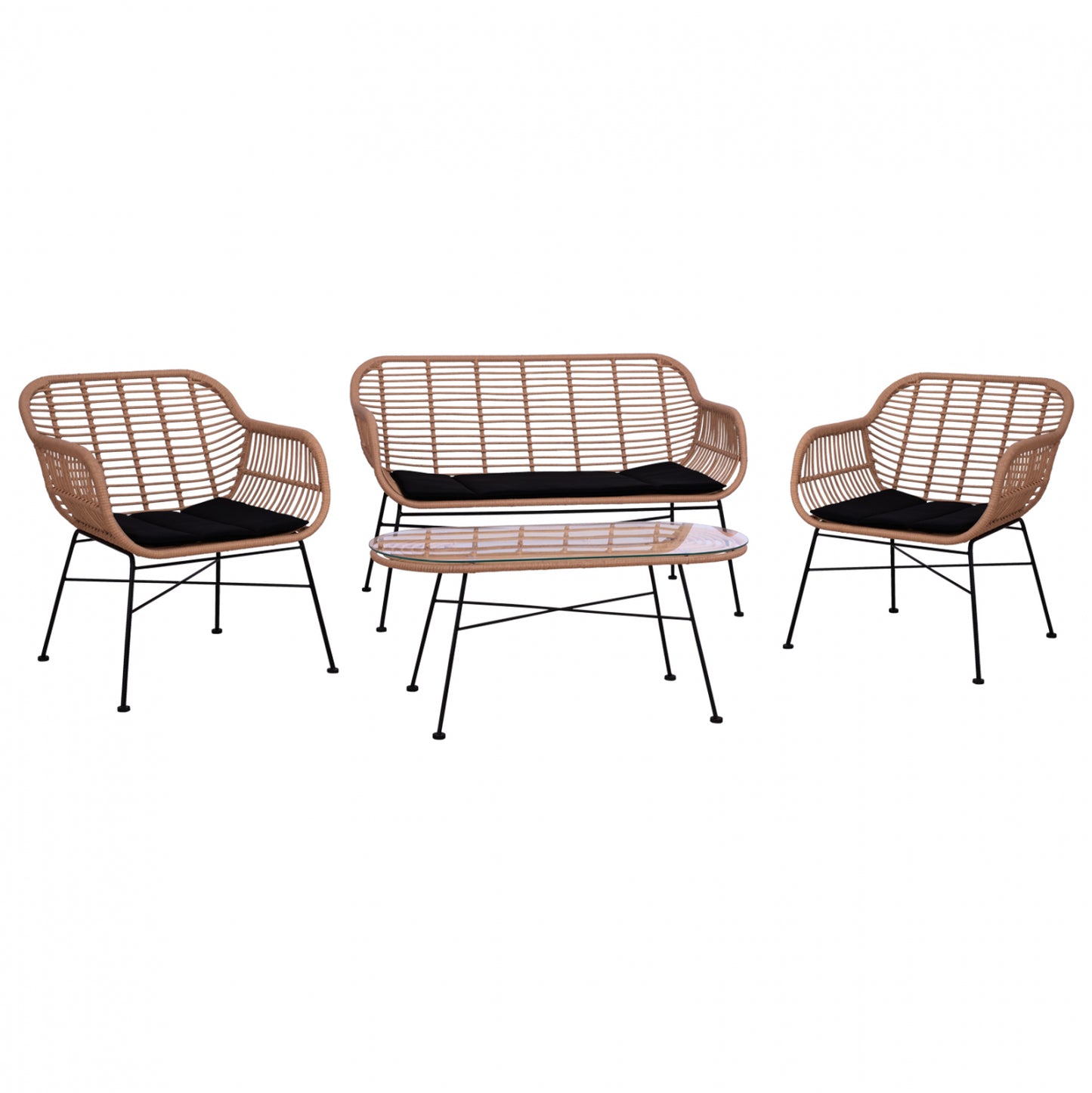 Set Metallic For Outdoor Spaces 4 Pieces Allegra Hm5460 Wicker In Beige Color