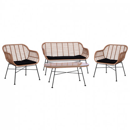 Set Metallic For Outdoor Spaces 4 Pieces Allegra Hm5460 Wicker In Beige Color