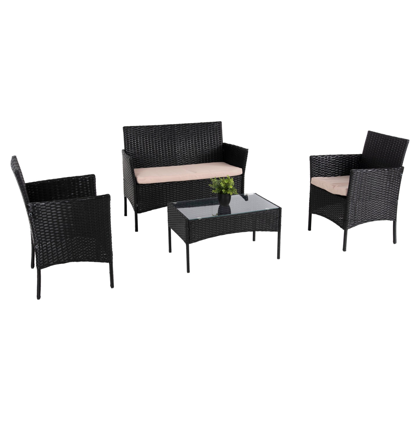 Outdoor Lounge Set 4pcs Stasia Hm6089.01 Synthetic Rattan In Black-cushions In Cappuccino
