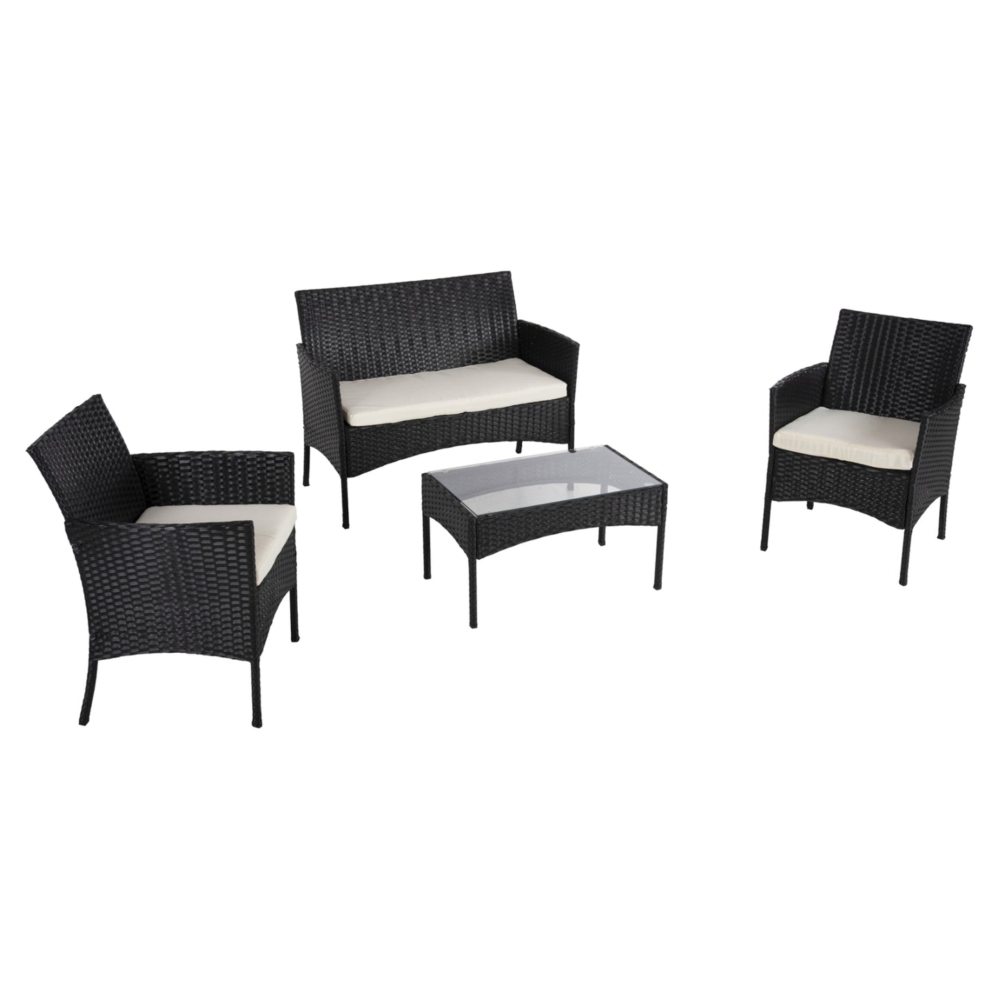 Outdoor Lounge Set 4pcs Stasia Hm6089.04 Synthetic Rattan In Black-cushions In Beige