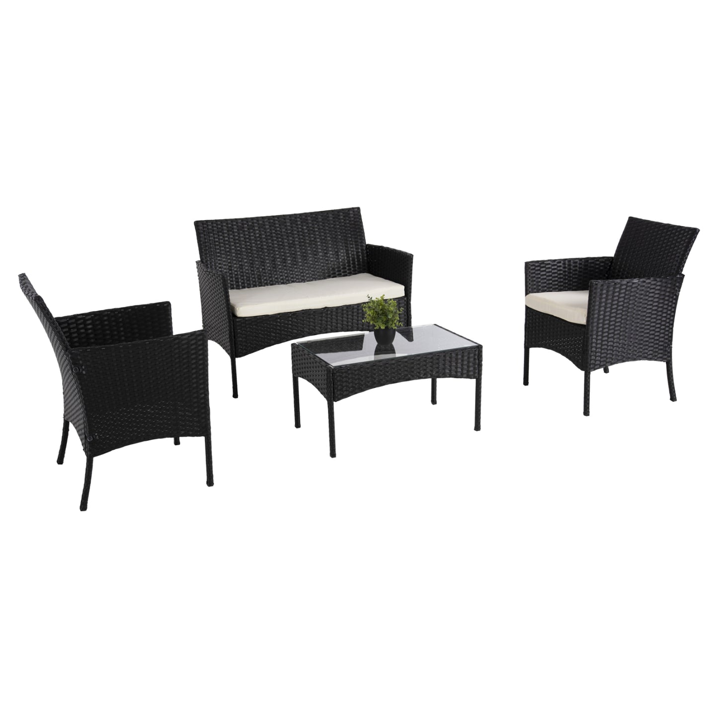 Outdoor Lounge Set 4pcs Stasia Hm6089.04 Synthetic Rattan In Black-cushions In Beige
