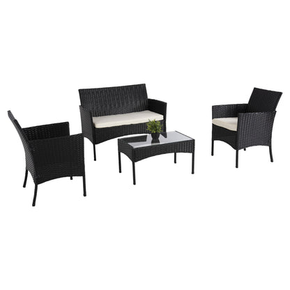 Outdoor Lounge Set 4pcs Stasia Hm6089.04 Synthetic Rattan In Black-cushions In Beige