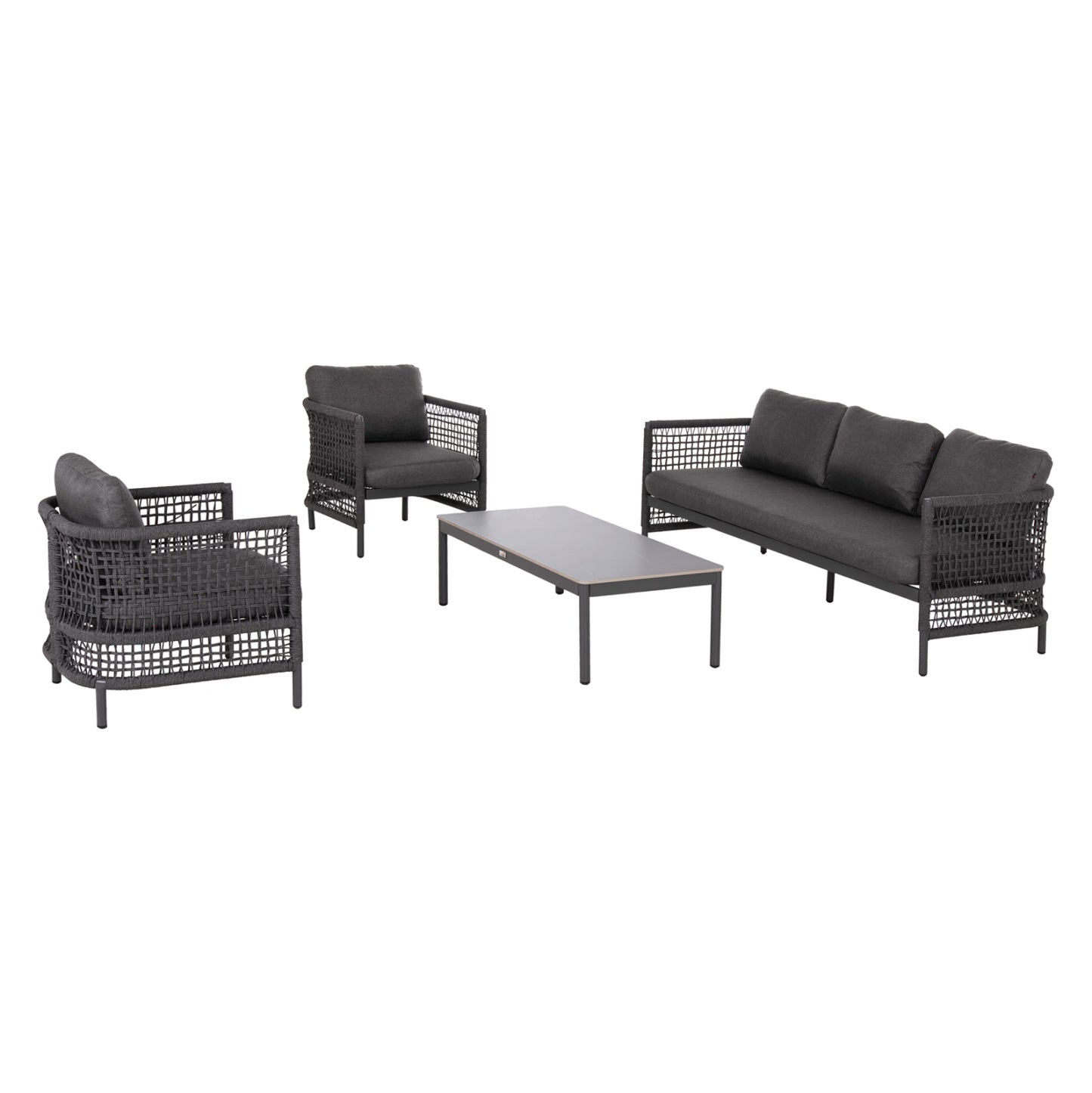 Outdoor Lounge Set 4pcs Sondra Hm6251.01 Aluminum-rope-cushions In Grey