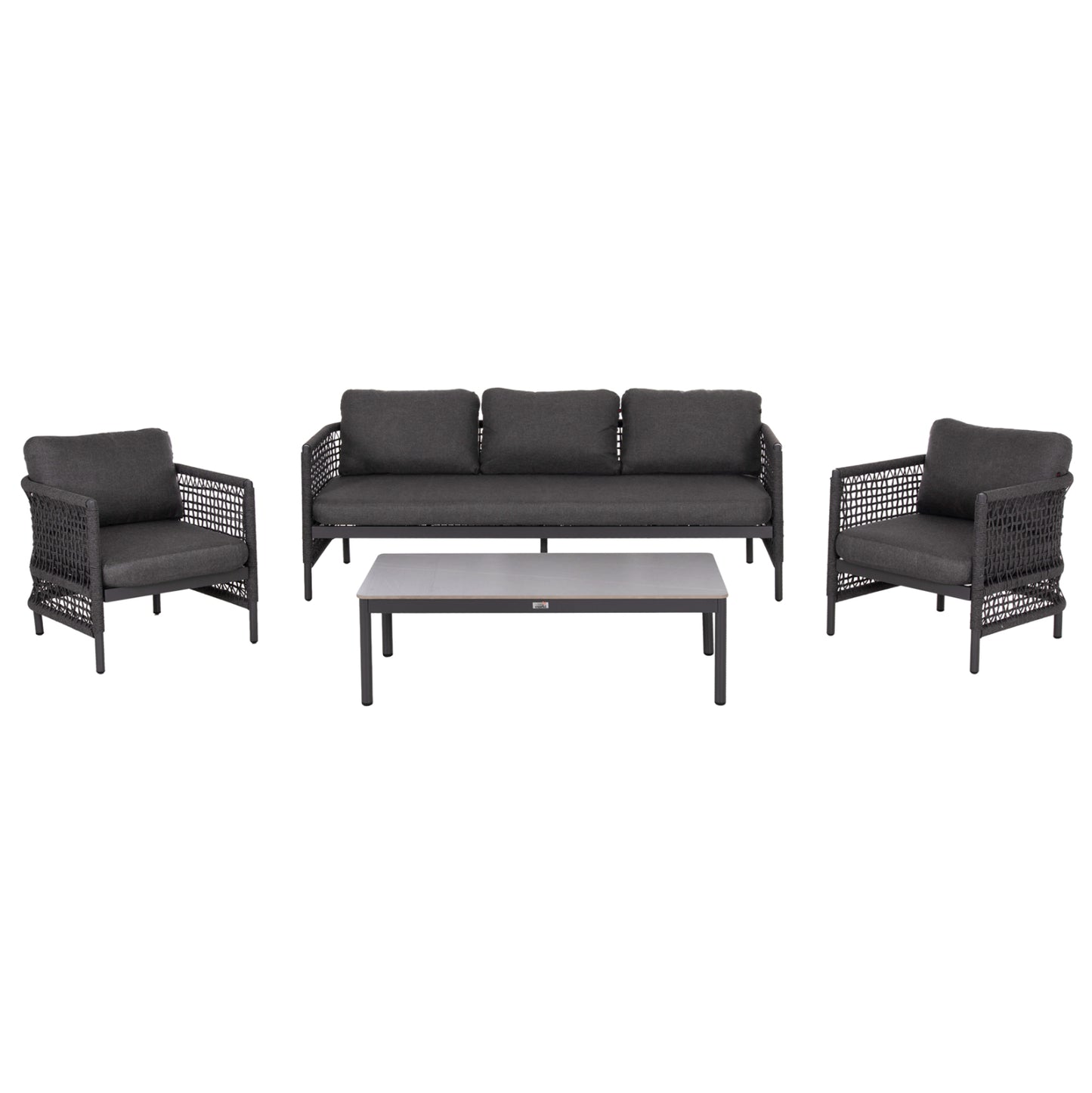 Outdoor Lounge Set 4pcs Sondra Hm6251.01 Aluminum-rope-cushions In Grey