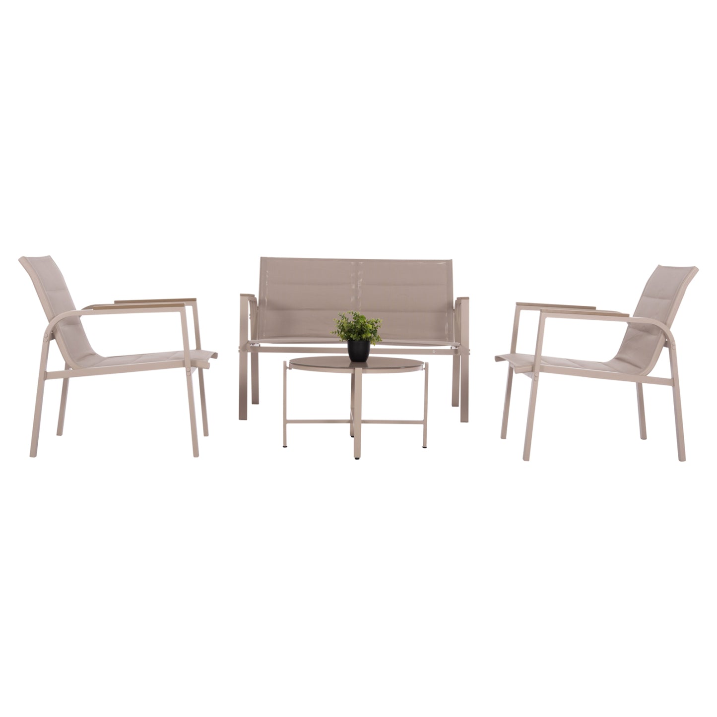 Outdoor Lounge Set 4pcs Juliette Hm6280.04 Cappuccino Aluminum-textilene--tempered Glass