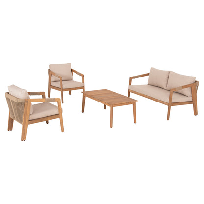 Outdoor Lounge Set 4pcs Savanna Hm6442 Acacia Wood--rope--polyester Fabric In Beige
