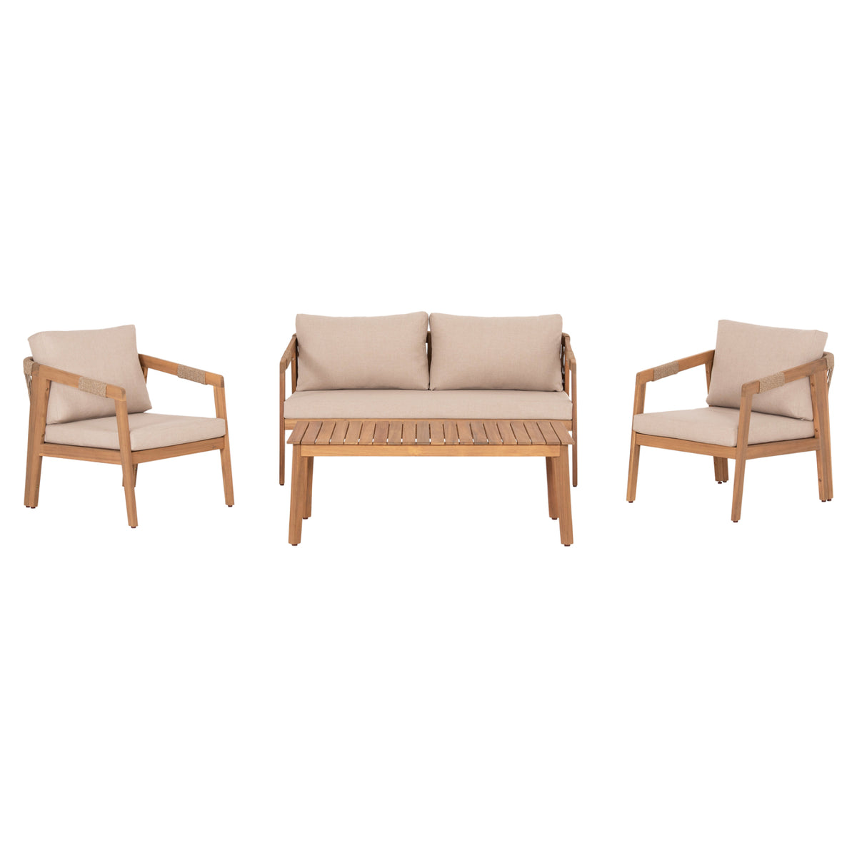 Outdoor Lounge Set 4pcs Savanna Hm6442 Acacia Wood--rope--polyester Fabric In Beige