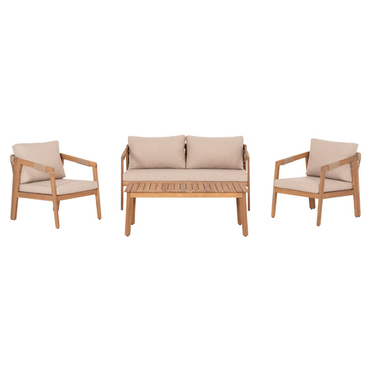 Outdoor Lounge Set 4pcs Savanna Hm6442 Acacia Wood--rope--polyester Fabric In Beige